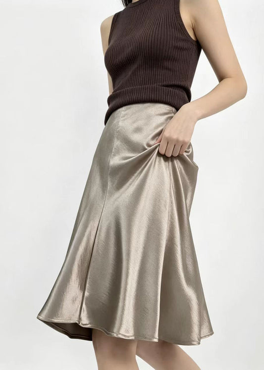 Stylish Champagne High Waist Draping A-Line Skirts Fall
