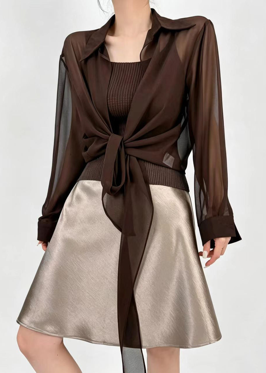 Stylish Champagne High Waist Draping A-Line Skirts Fall