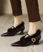 Load image into Gallery viewer, Stylish Chocolate Pointed Toe High Heel Sheepskin Mink Hair Lined