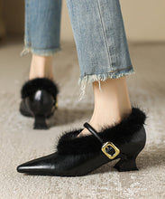 Load image into Gallery viewer, Stylish Chocolate Pointed Toe High Heel Sheepskin Mink Hair Lined