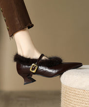 Load image into Gallery viewer, Stylish Chocolate Pointed Toe High Heel Sheepskin Mink Hair Lined