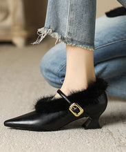 Load image into Gallery viewer, Stylish Chocolate Pointed Toe High Heel Sheepskin Mink Hair Lined