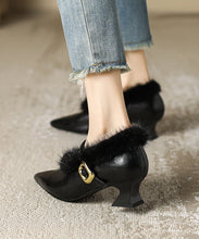 Load image into Gallery viewer, Stylish Chocolate Pointed Toe High Heel Sheepskin Mink Hair Lined