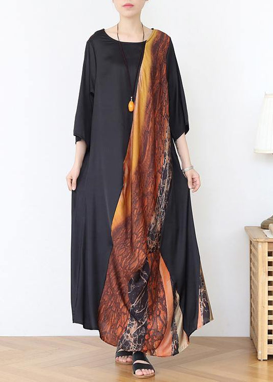 Stylish Chocolate Print Chiffon Loose Summer Vacation Dresses - SooLinen