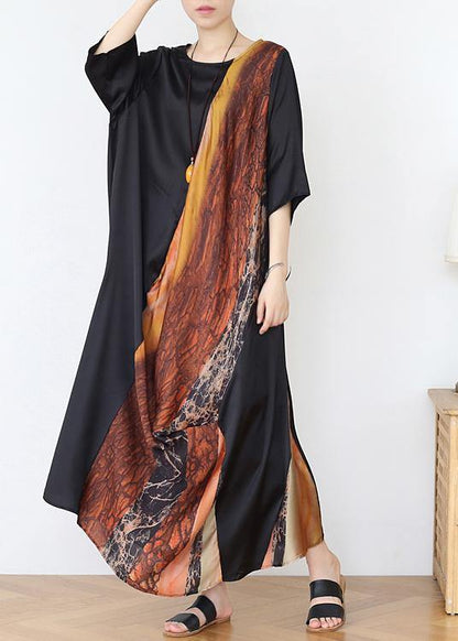 Stylish Chocolate Print Chiffon Loose Summer Vacation Dresses - SooLinen