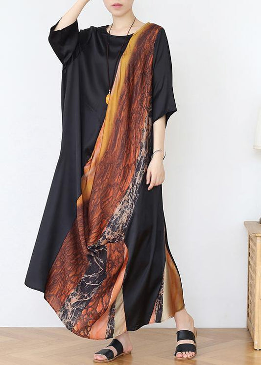 Stylish Chocolate Print Chiffon Loose Summer Vacation Dresses - SooLinen