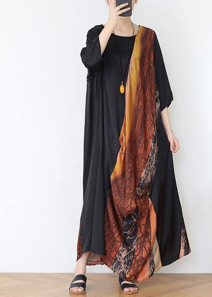 Stylish Chocolate Print Chiffon Loose Summer Vacation Dresses - SooLinen