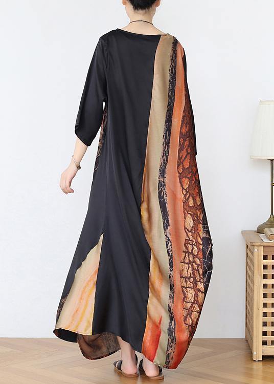 Stylish Chocolate Print Chiffon Loose Summer Vacation Dresses - SooLinen