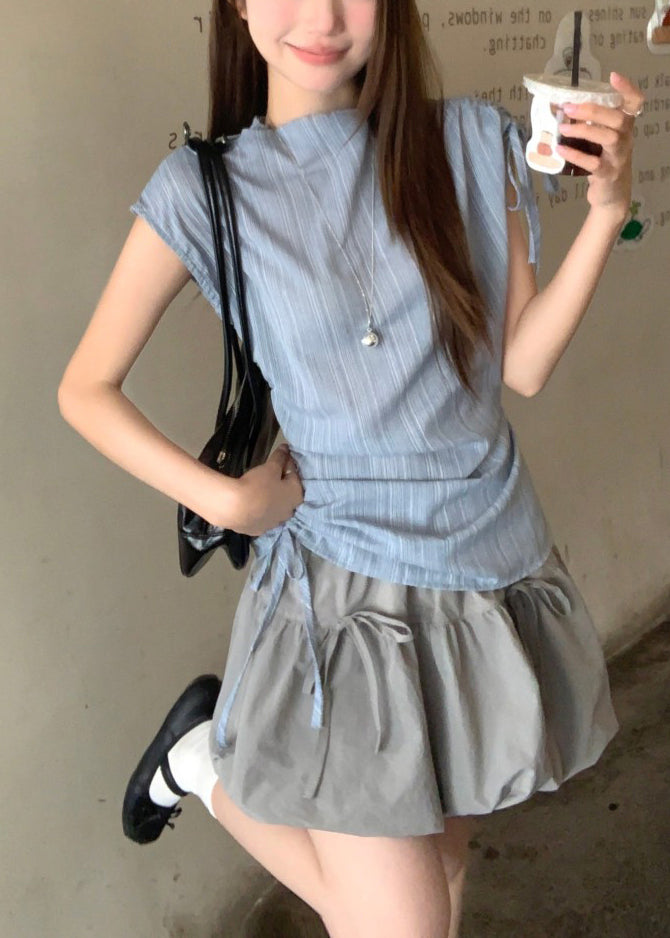 Stylish Cinched Patchwork Cotton Two Piece Suit Set Summer