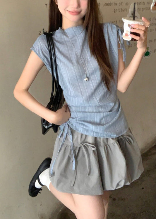 Stylish Cinched Patchwork Cotton Two Piece Suit Set Summer