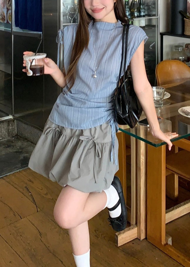 Stylish Cinched Patchwork Cotton Two Piece Suit Set Summer