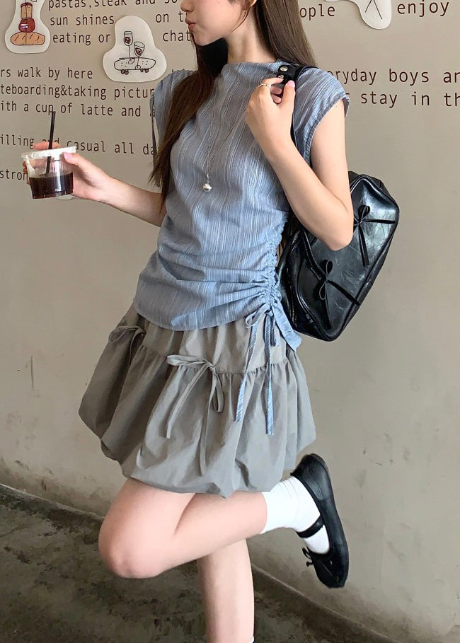 Stylish Cinched Patchwork Cotton Two Piece Suit Set Summer