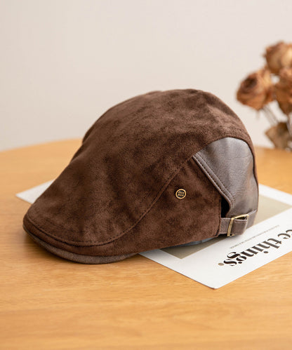 Stylish Coffee Faux Suede Patchwork Breton Hat