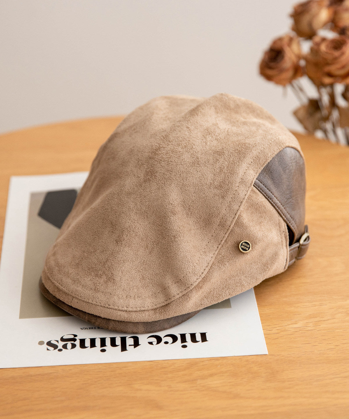 Stylish Coffee Faux Suede Patchwork Breton Hat
