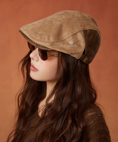 Stylish Coffee Faux Suede Patchwork Breton Hat