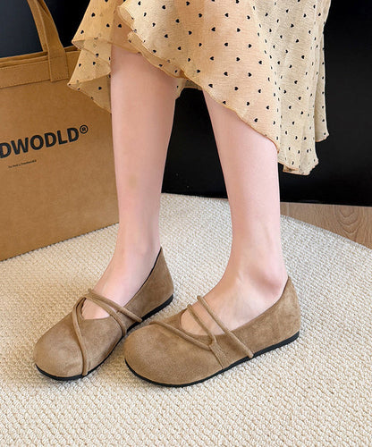 Stylish Coffee Flat Shoes Suede Unique Splicing Cross Strap