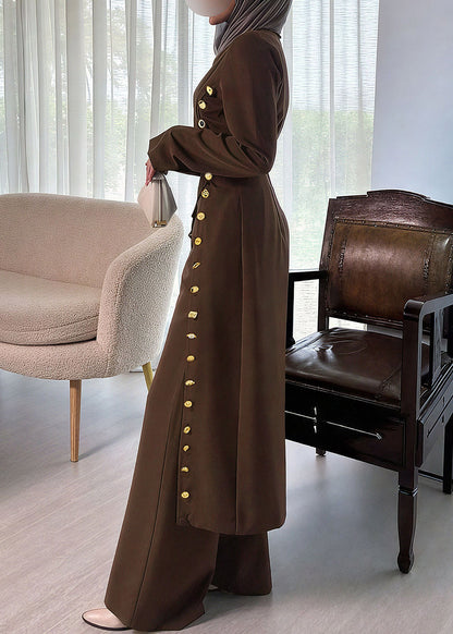 Stylish Coffee O-Neck Button Cotton Long Coats Fall
