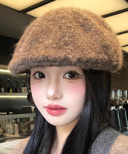 Stylish Coffee Versatile Cozy Knit Beret Hat