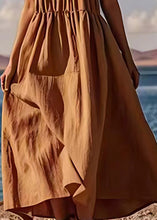 Load image into Gallery viewer, Stylish Coffee Wrinkled Cotton Spaghetti Strap Dress Summer