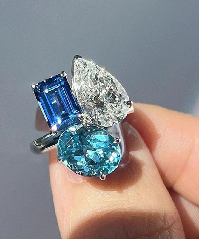 Stylish Colorblock Alloy Zircon Crystal Rings