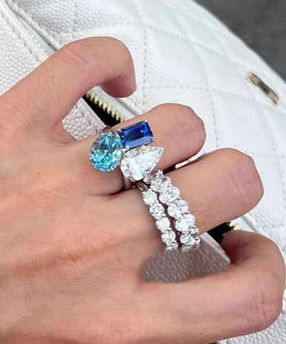 Stylish Colorblock Alloy Zircon Crystal Rings