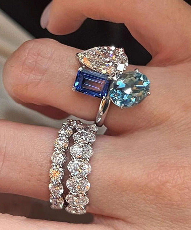 Stylish Colorblock Alloy Zircon Crystal Rings