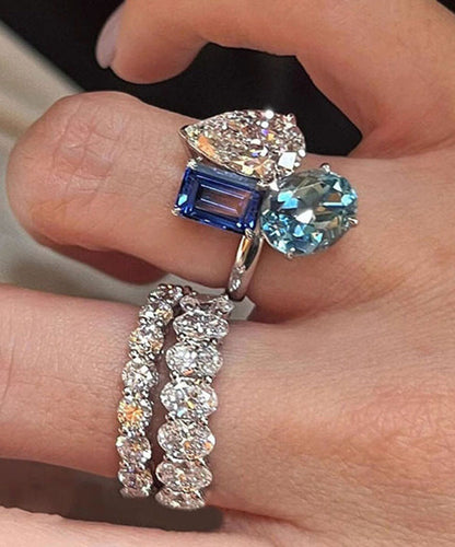 Stylish Colorblock Alloy Zircon Crystal Rings