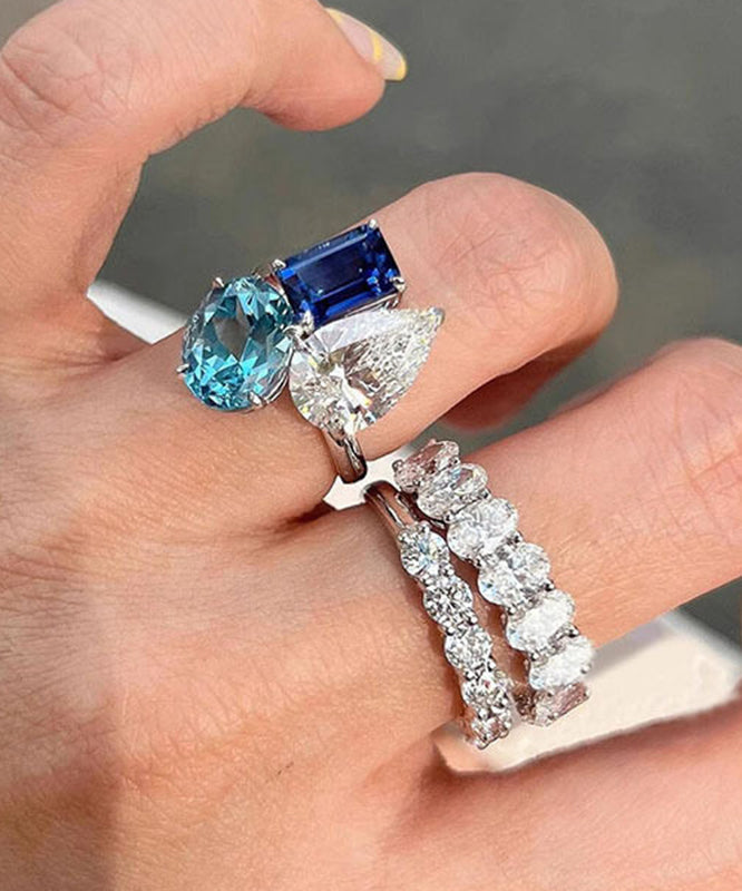 Stylish Colorblock Alloy Zircon Crystal Rings