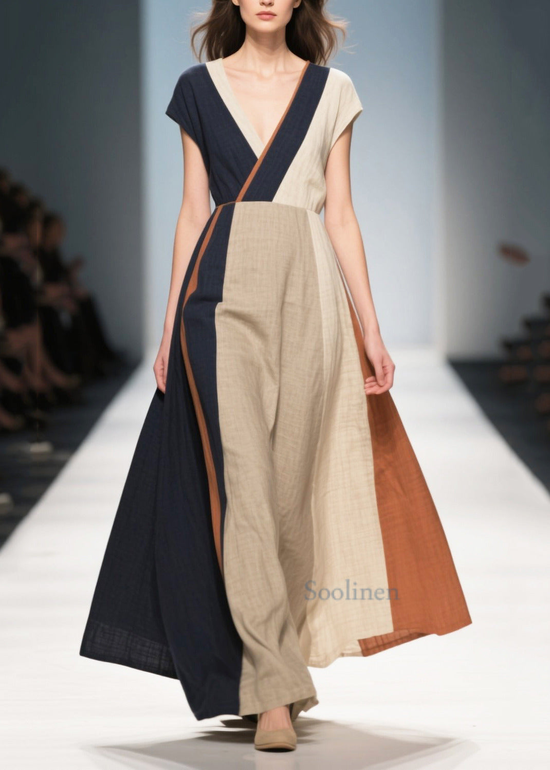 Stylish Colorblock Asymmetrical Patchwork Cotton Dresses Summer