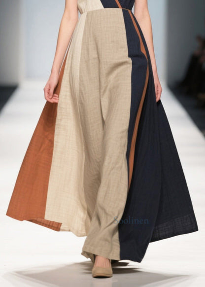 Stylish Colorblock Asymmetrical Patchwork Cotton Dresses Summer