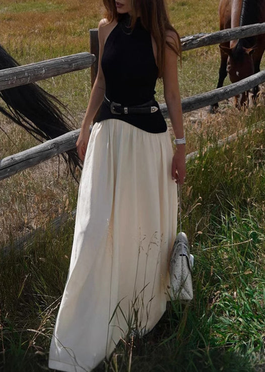 Stylish Colorblock Backless Cotton Long Dress Sleeveless