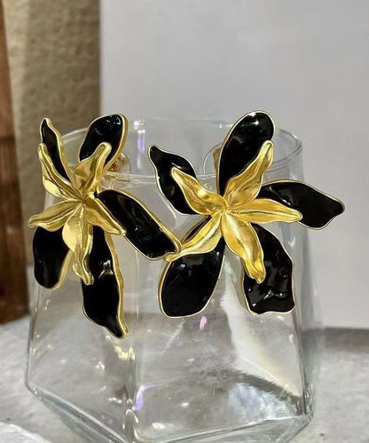 Stylish Colorblock Copper Overgild Enamel Floral Stud Earrings