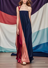 Load image into Gallery viewer, Stylish Colorblock One Shoulder Patchwork Silk Dress Summer