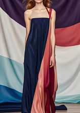 Load image into Gallery viewer, Stylish Colorblock One Shoulder Patchwork Silk Dress Summer