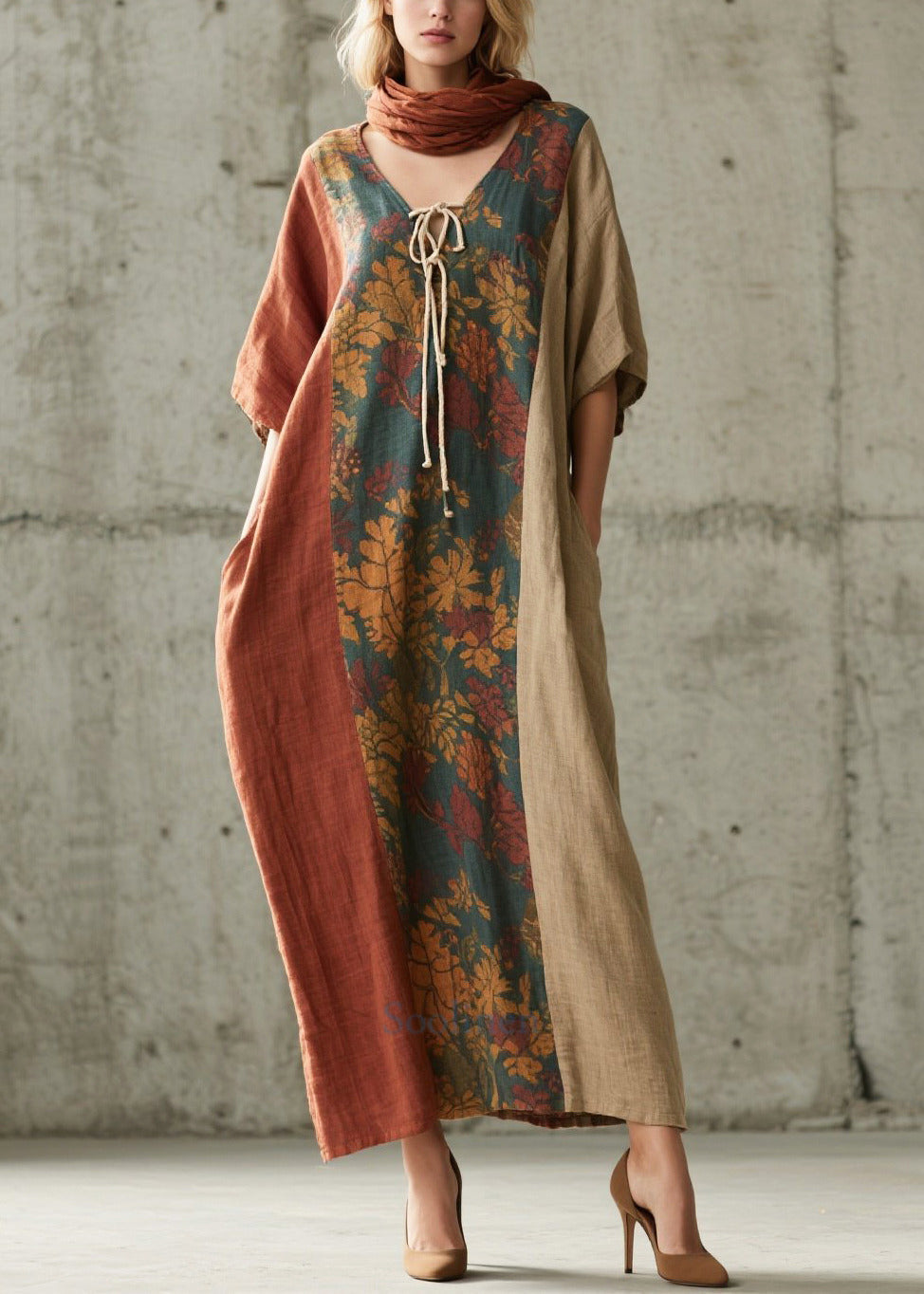 Stylish Colorblock Oversized Patchwork Cotton Straight Dress Summer