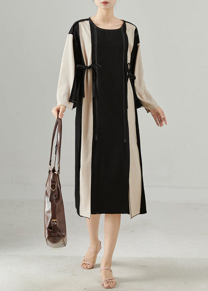 Stylish Colorblock Oversized Patchwork Lace Up Cotton Dress Spring