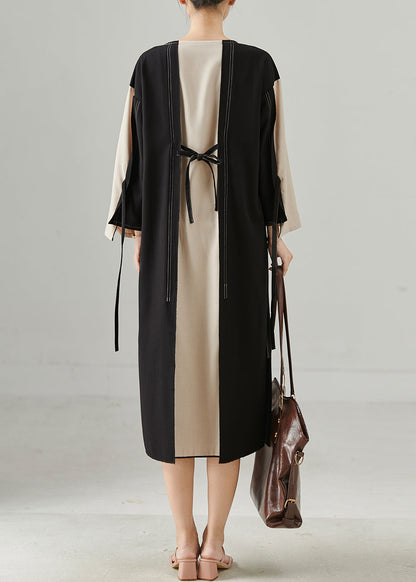 Stylish Colorblock Oversized Patchwork Lace Up Cotton Dress Spring