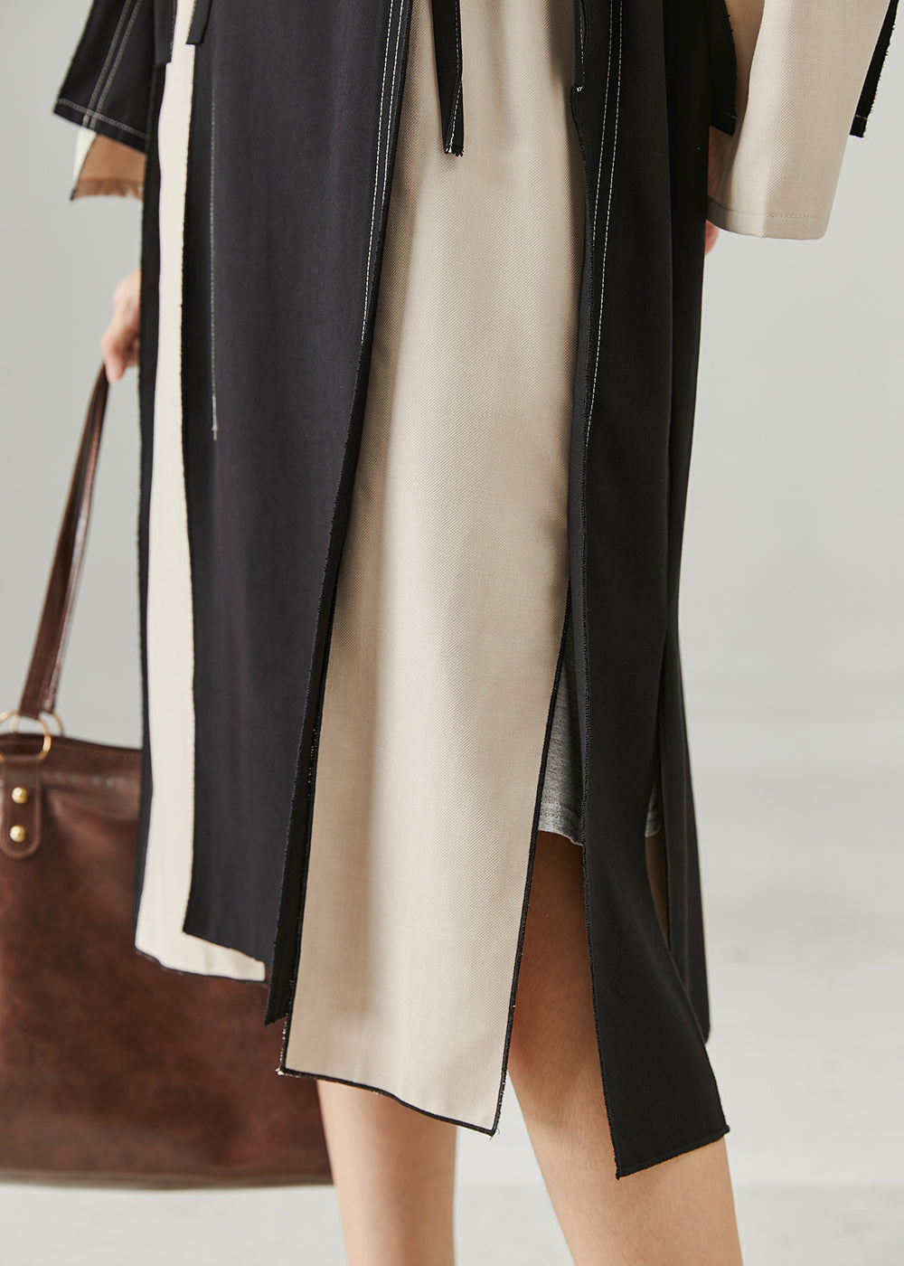 Stylish Colorblock Oversized Patchwork Lace Up Cotton Dress Spring