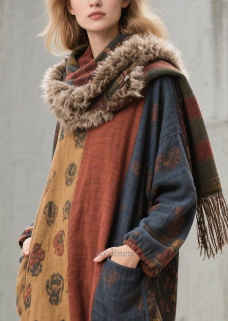 Stylish Colorblock Oversized With Pockets Cotton Holiday Dress Fall