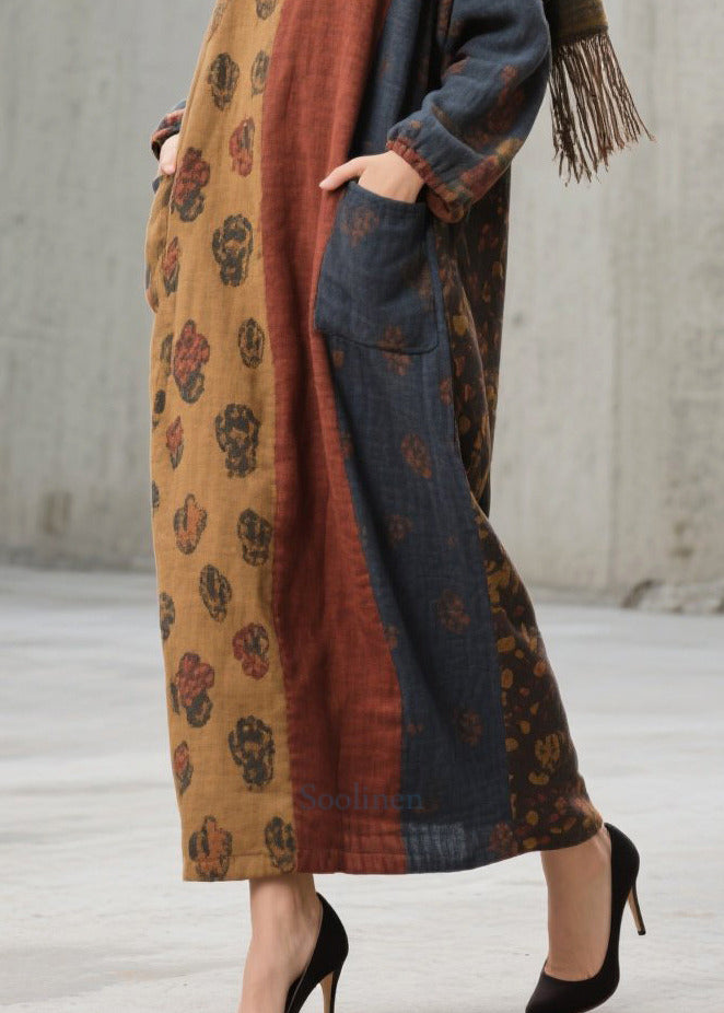 Stylish Colorblock Oversized With Pockets Cotton Holiday Dress Fall