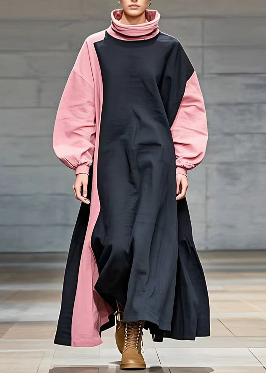 Stylish Colorblock Patchwork Ankle Dress Long Sleeve