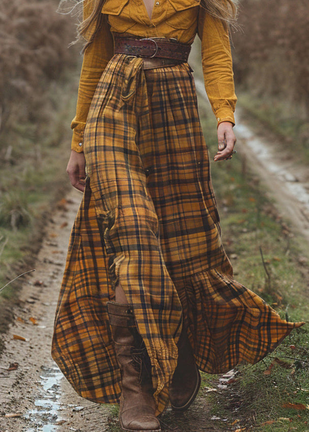 Stylish Colorblock Plaid Side Open Cotton Dress Spring