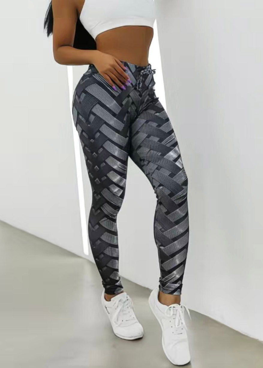 Stylish Colorblock Print Butt Scrunch Gym Shark Leggings