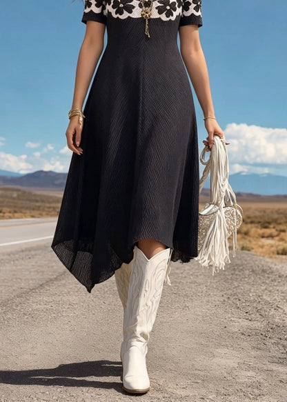 Stylish Colorblock V Neck Patchwork Ice Silk Long Dresses Summer