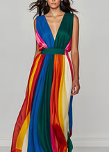 Load image into Gallery viewer, Stylish Colorblock V Neck Patchwork Silk Long Dresses Sleeveless