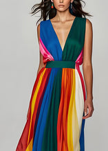 Load image into Gallery viewer, Stylish Colorblock V Neck Patchwork Silk Long Dresses Sleeveless