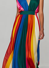 Load image into Gallery viewer, Stylish Colorblock V Neck Patchwork Silk Long Dresses Sleeveless