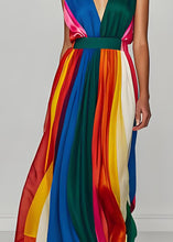 Load image into Gallery viewer, Stylish Colorblock V Neck Patchwork Silk Long Dresses Sleeveless