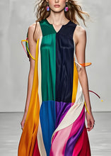 Load image into Gallery viewer, Stylish Colorblock V Neck Patchwork Silk Maxi Dress Sleeveless