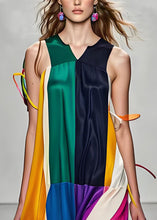 Load image into Gallery viewer, Stylish Colorblock V Neck Patchwork Silk Maxi Dress Sleeveless